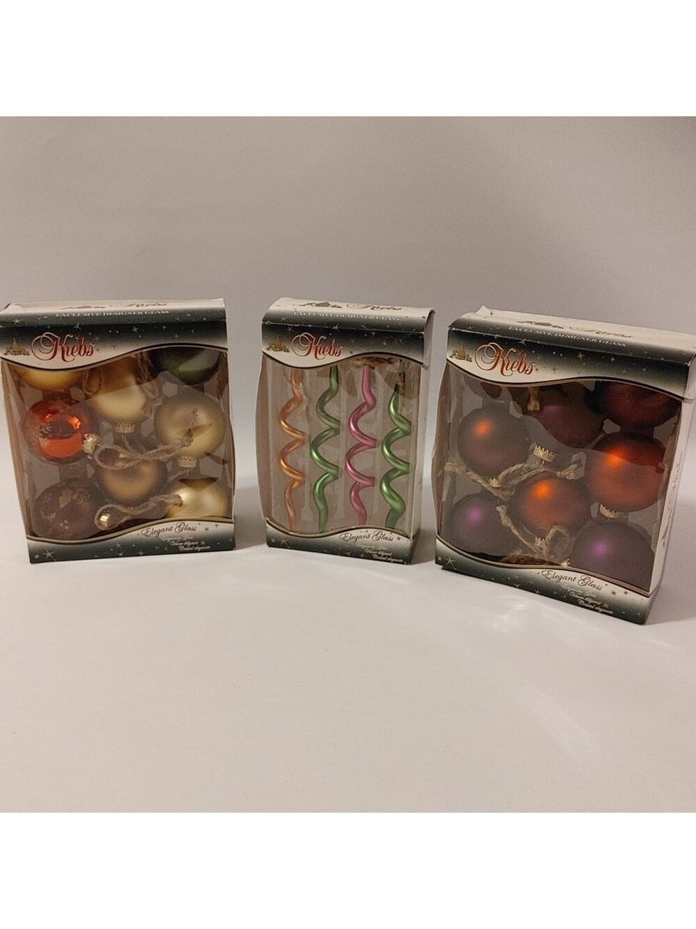 ELEGANT GLASS KREBS Ornament Lot of 3 boxes Swirl Ornament Bulb Ornament Matte